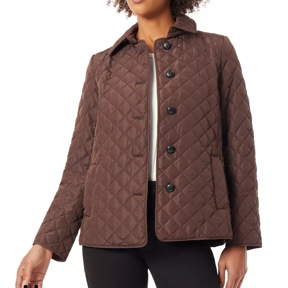 Women's Diamond-Quilted Button-Up Jacket Size XL